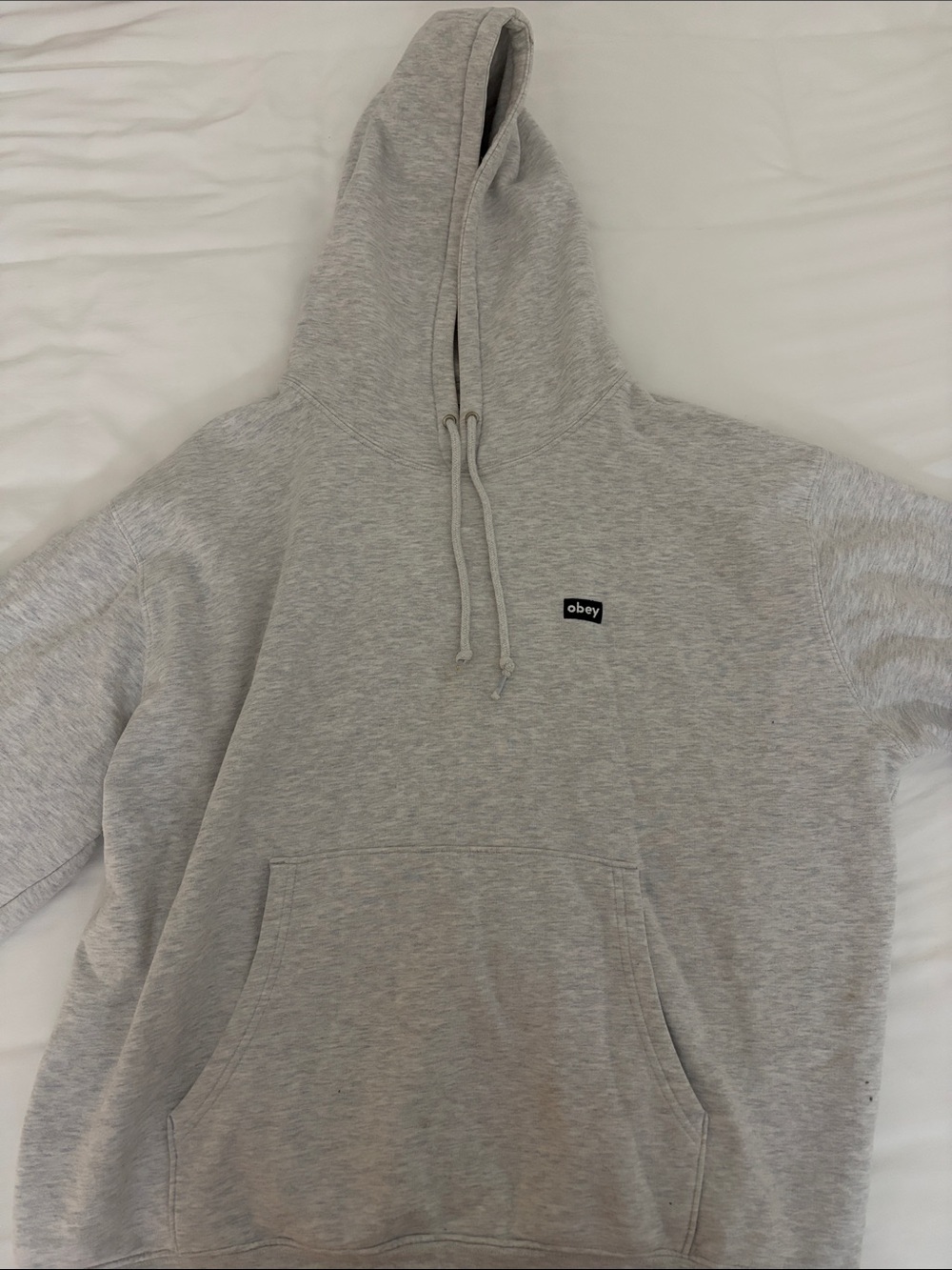 Obey Light Gray Crewneck Hoodie with Chest Logo